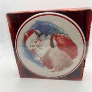 St. Nicholas Square Set (4) Ceramic vintage Tile Coasters ROUND 4" Christmas